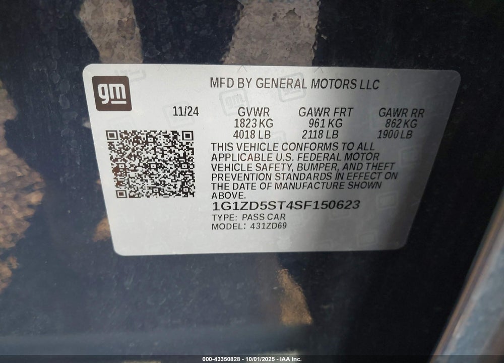 2025 CHEVROLET MALIBU FWD 1LT VIN: 1G1ZD5ST4SF150623