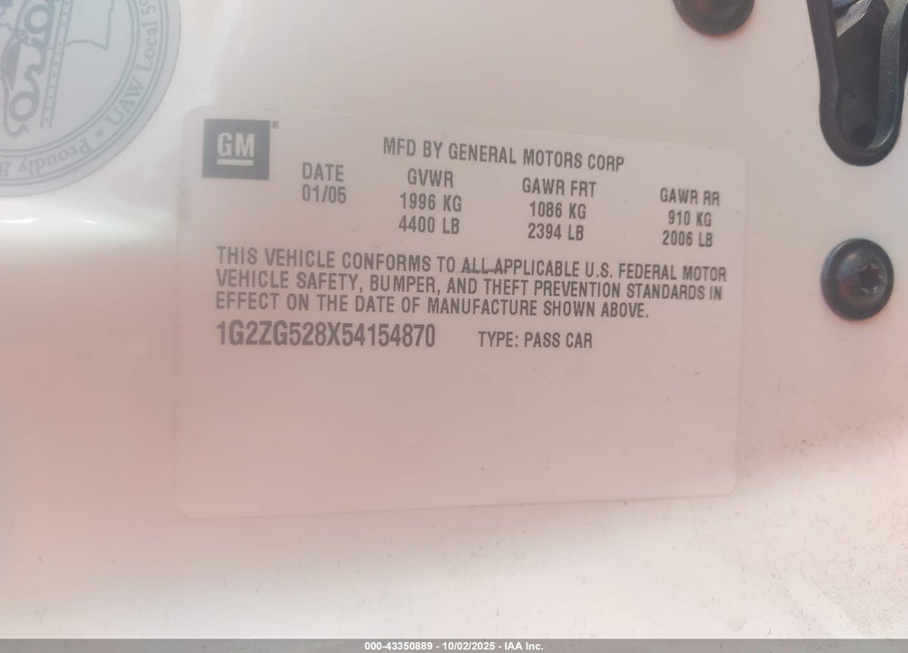 2005 PONTIAC G6 VIN: 1G2ZG528X54154870