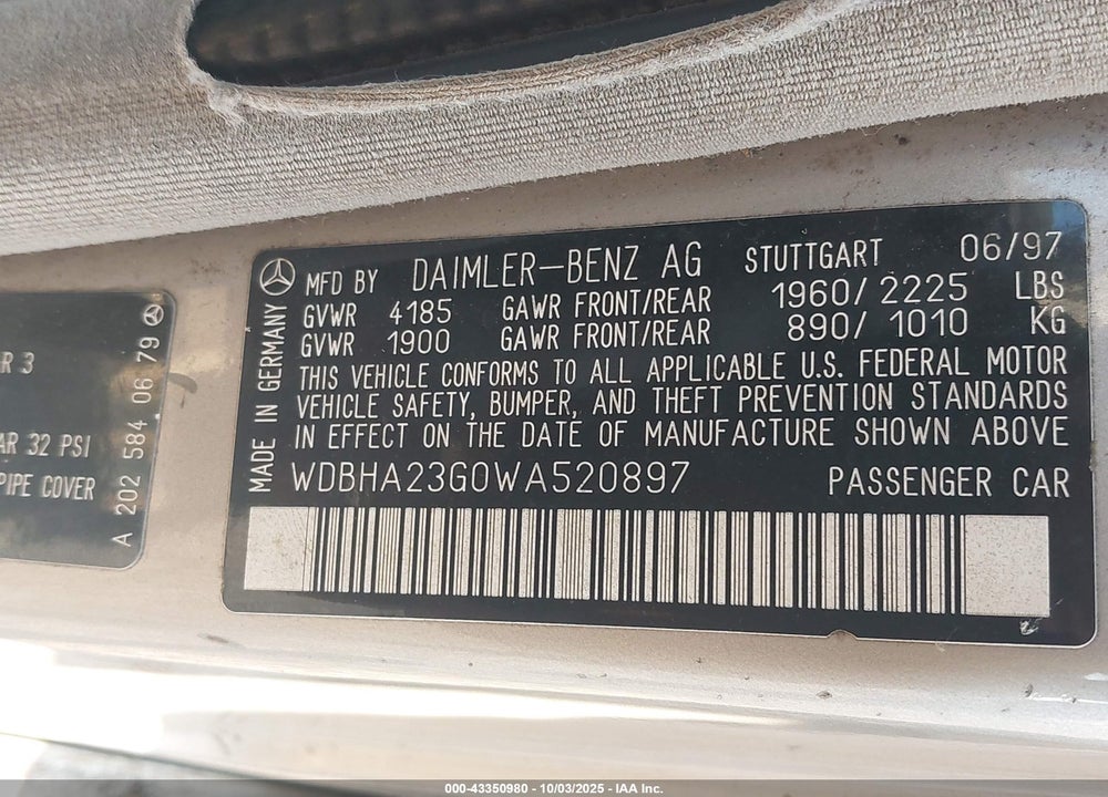 1998 MERCEDES-BENZ C 230 VIN: WDBHA23G0WA520897