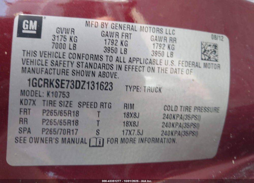 2013 CHEVROLET SILVERADO 1500 LT VIN: 1GCRKSE73DZ131623