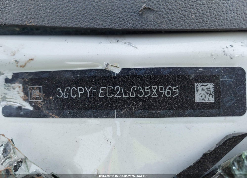 2020 CHEVROLET SILVERADO 1500 VIN: 3GCPYFED2LG358965