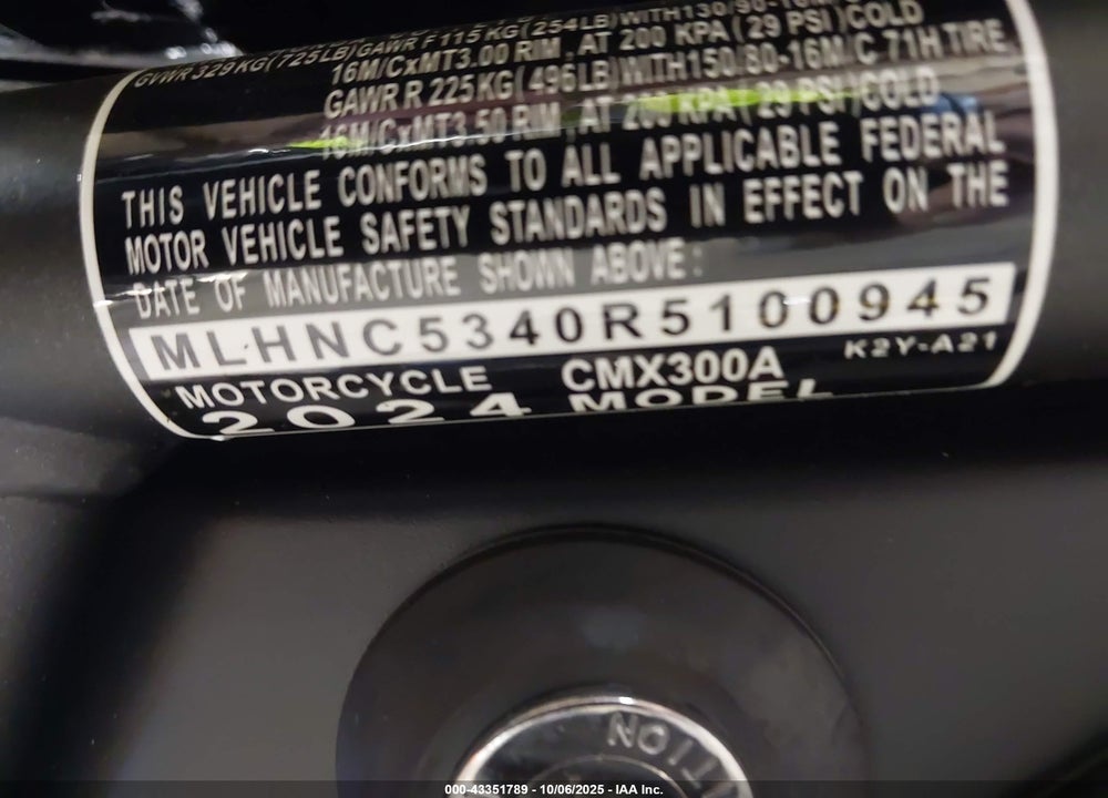 2024 HONDA CMX300 VIN: MLHNC5340R5100945