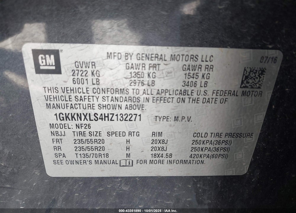 2017 GMC ACADIA DENALI VIN: 1GKKNXLS4HZ132271