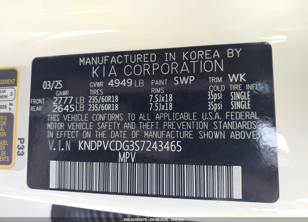 2025 KIA SPORTAGE HYBRID EX VIN: KNDPVCDG3S7243465