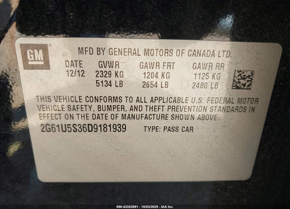 2013 CADILLAC XTS VIN: 2G61U5S36D9181939