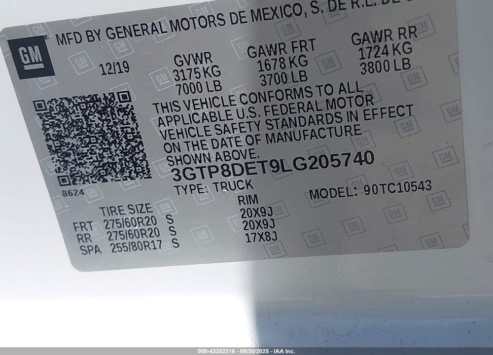 2020 GMC SIERRA 1500 2WD SHORT BOX SLT VIN: 3GTP8DET9LG205740