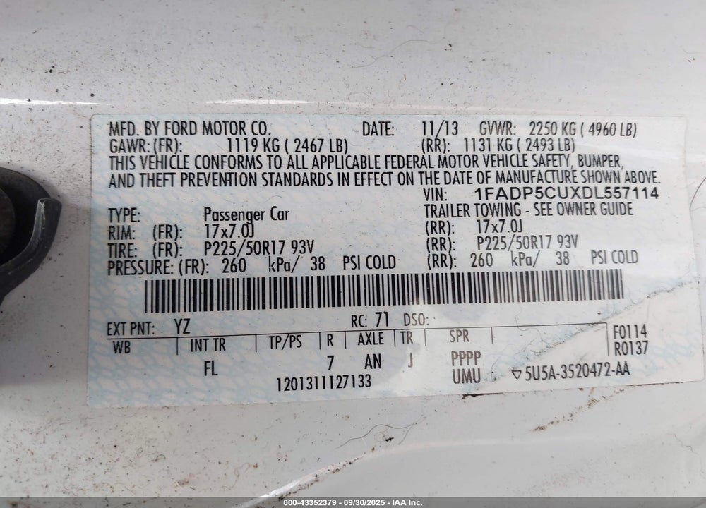 2013 FORD C-MAX VIN: 1FADP5CUXDL557114