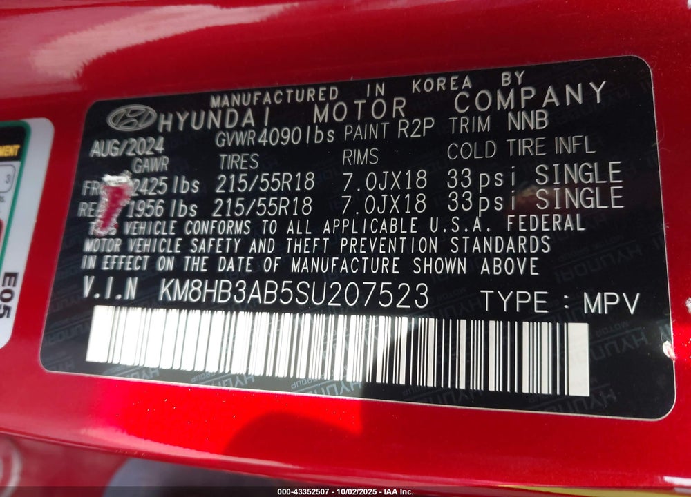 2025 HYUNDAI KONA SEL VIN: KM8HB3AB5SU207523