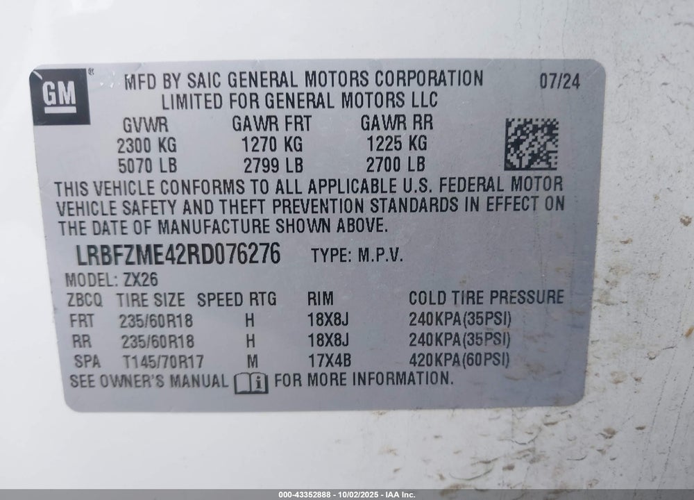 2024 BUICK ENVISION PREFERRED AWD VIN: LRBFZME42RD076276