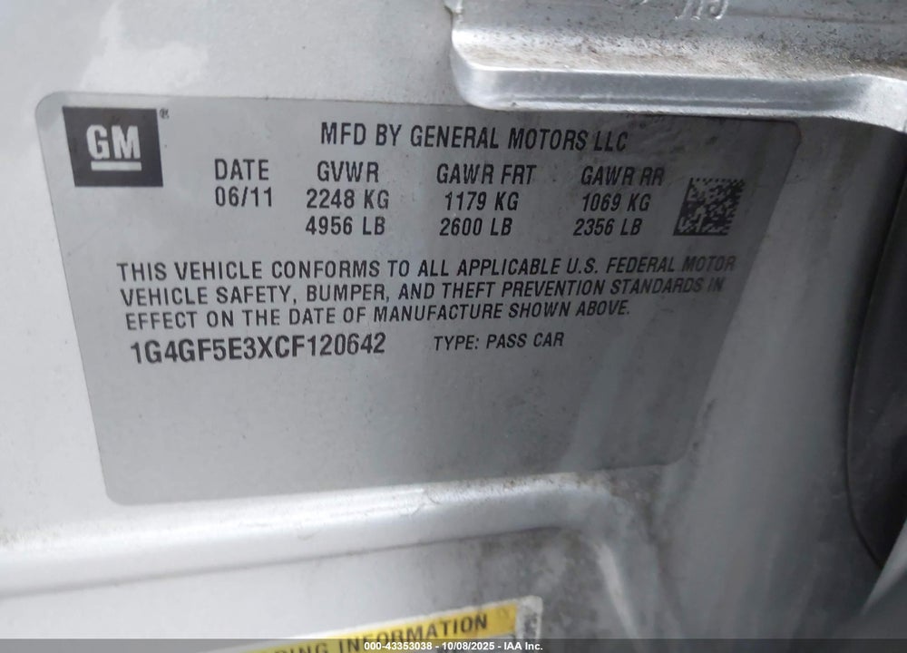 2012 BUICK LACROSSE PREMIUM 2 GROUP VIN: 1G4GF5E3XCF120642
