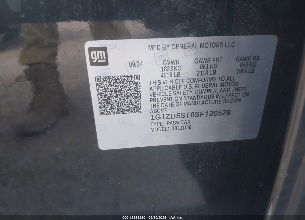 2025 CHEVROLET MALIBU FWD 1LT VIN: 1G1ZD5ST0SF126528