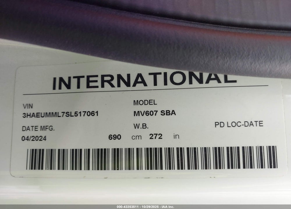2025 INTERNATIONAL MV VIN: 3HAEUMML7SL517061