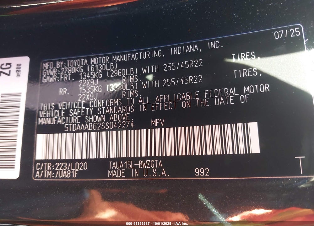 2025 LEXUS TX 350 LUXURY VIN: 5TDAAAB62SS042274