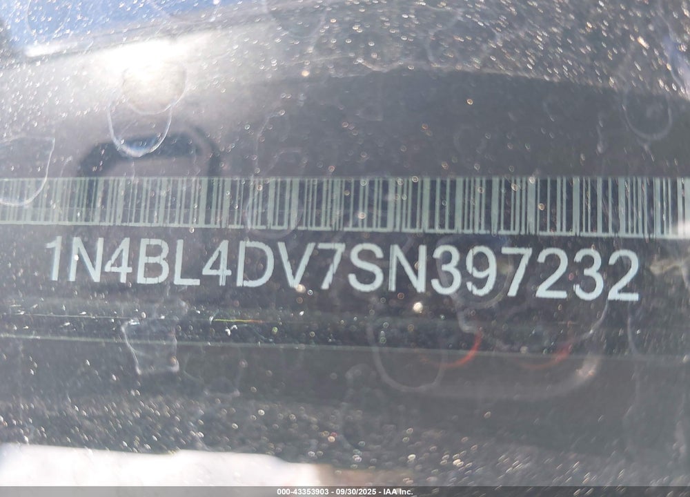 2025 NISSAN ALTIMA SV FWD VIN: 1N4BL4DV7SN397232