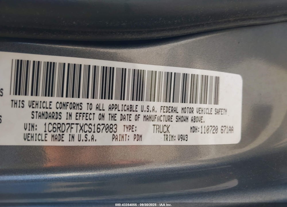 2012 RAM 1500 VIN: 1C6RD7FTXCS167083