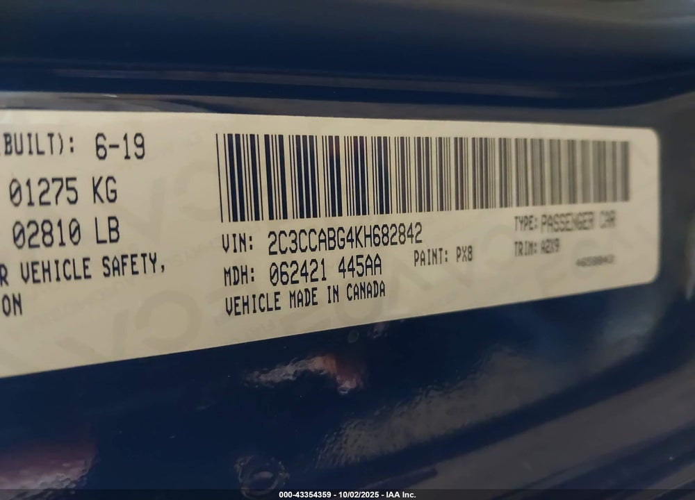2019 CHRYSLER 300 VIN: 2C3CCABG4KH682842