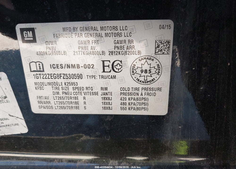 2015 GMC SIERRA 2500HD SLT VIN: 1GT22ZEG8FZ530590