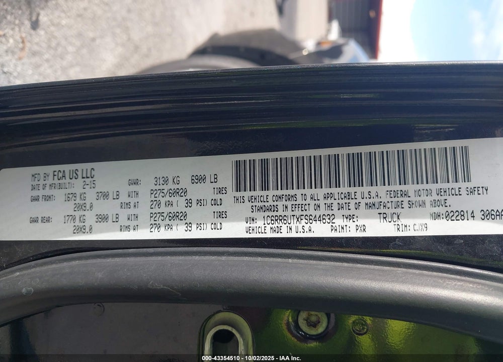 2015 RAM 1500 VIN: 1C6RR6UTXFS644632