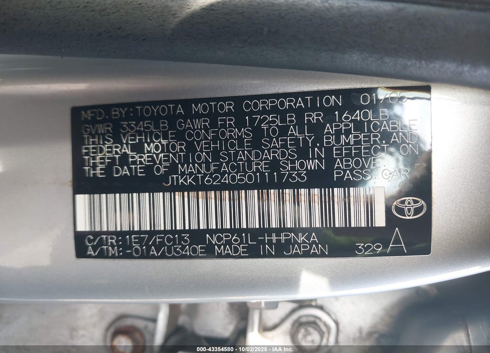 2005 SCION XA VIN: JTKKT624050111733
