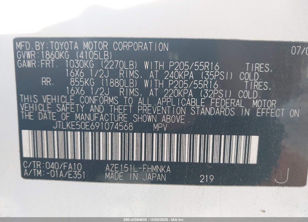 2009 SCION XB VIN: JTLKE50E691074568