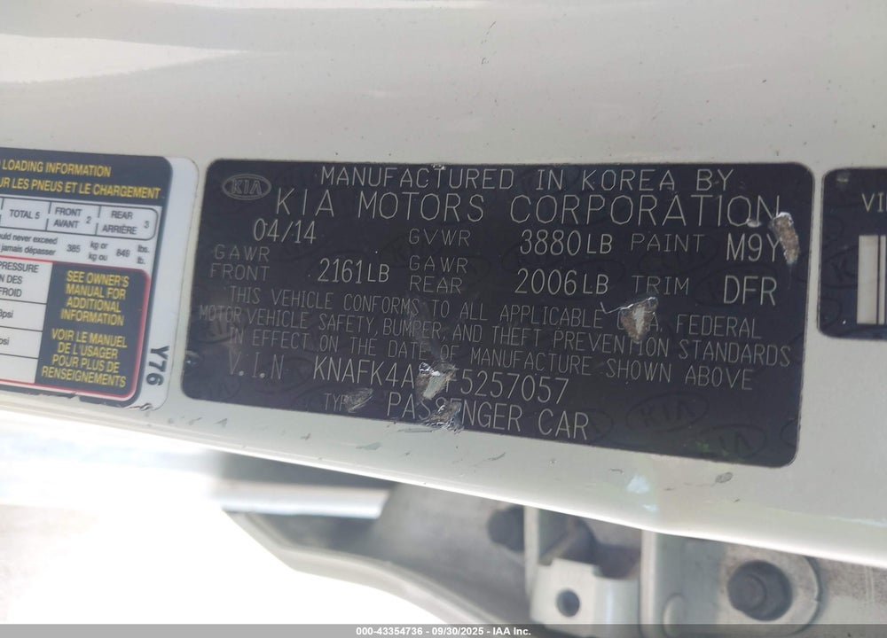 2015 KIA FORTE VIN: KNAFK4A68F5257057