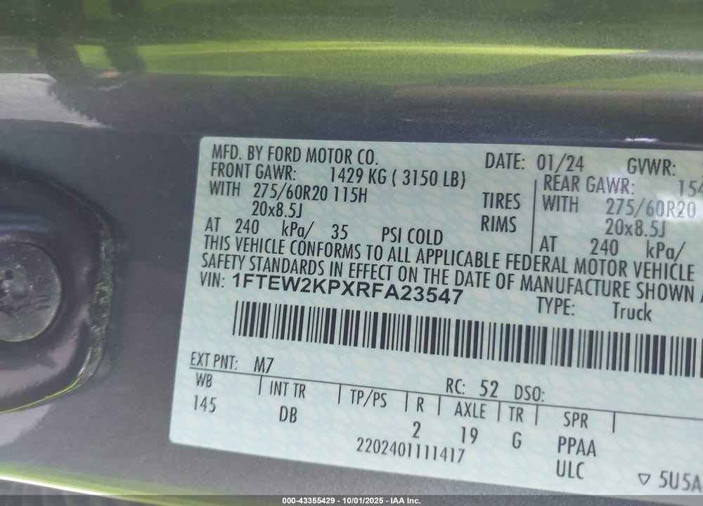 2024 FORD F-150 STX VIN: 1FTEW2KPXRFA23547