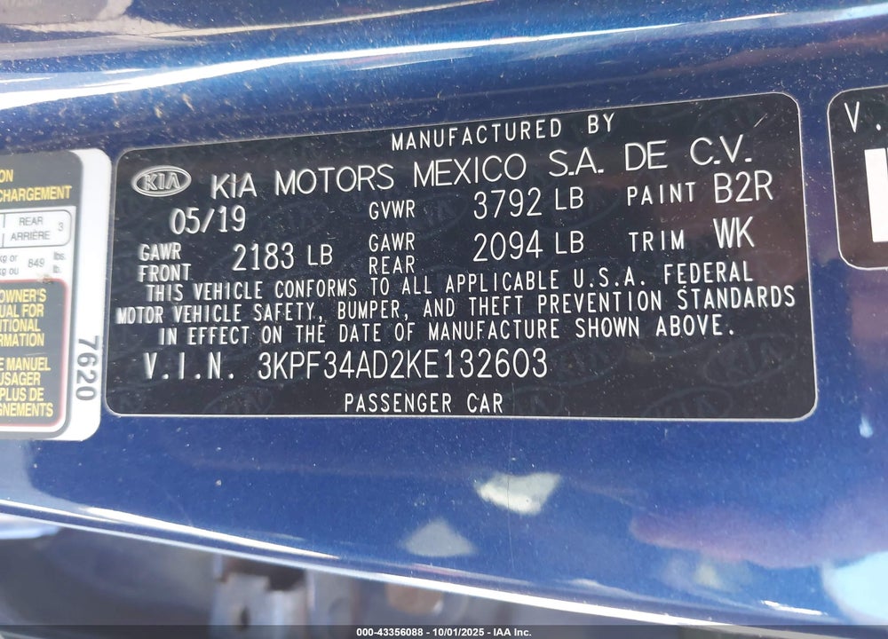 2019 KIA FORTE S VIN: 3KPF34AD2KE132603