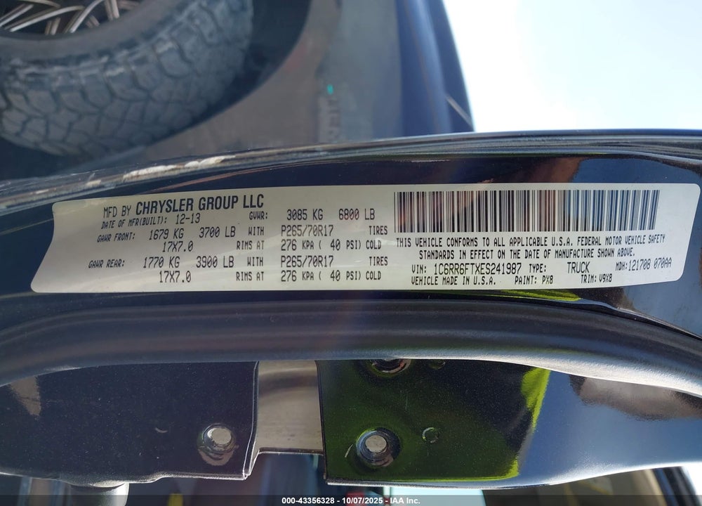 2014 RAM 1500 TRADESMAN VIN: 1C6RR6FTXES241987