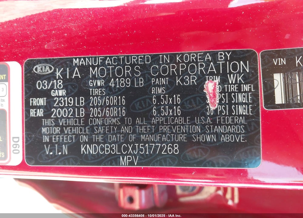 2018 KIA NIRO VIN: KNDCB3LCXJ5177268