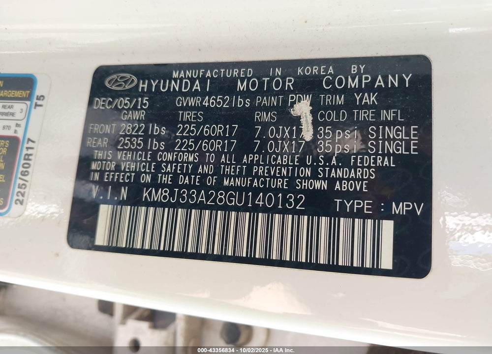 2016 HYUNDAI TUCSON VIN: KM8J33A28GU140132