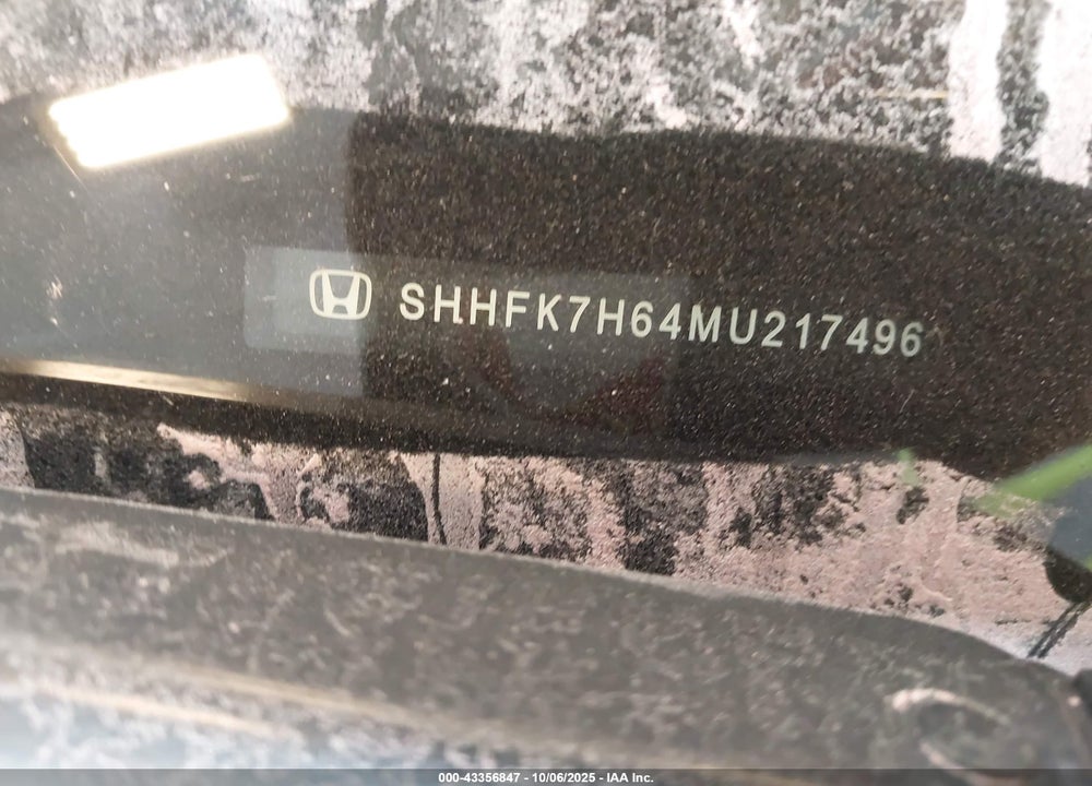 2021 HONDA CIVIC VIN: SHHFK7H64MU217496