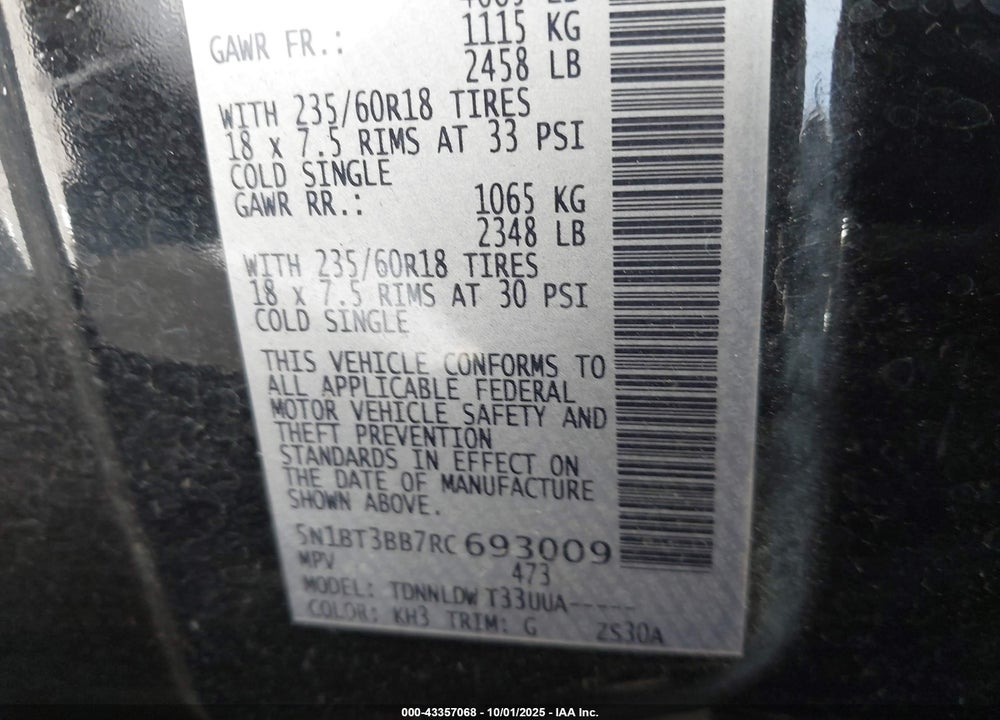 2024 NISSAN ROGUE SV INTELLIGENT AWD VIN: 5N1BT3BB7RC693009