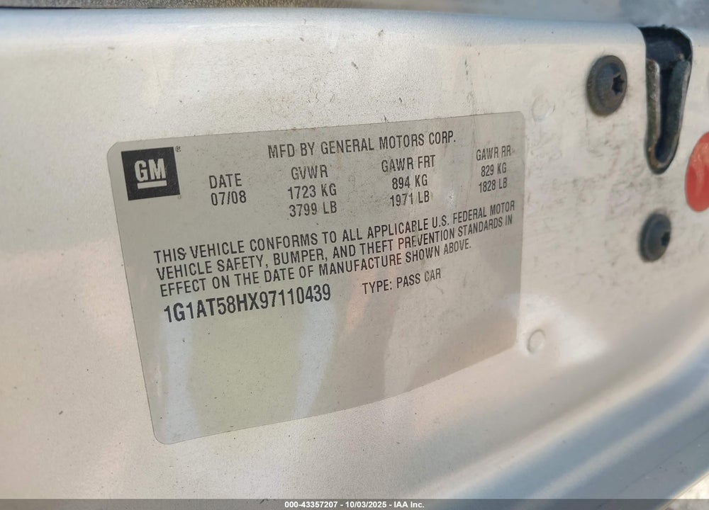 2009 CHEVROLET COBALT LT VIN: 1G1AT58HX97110439