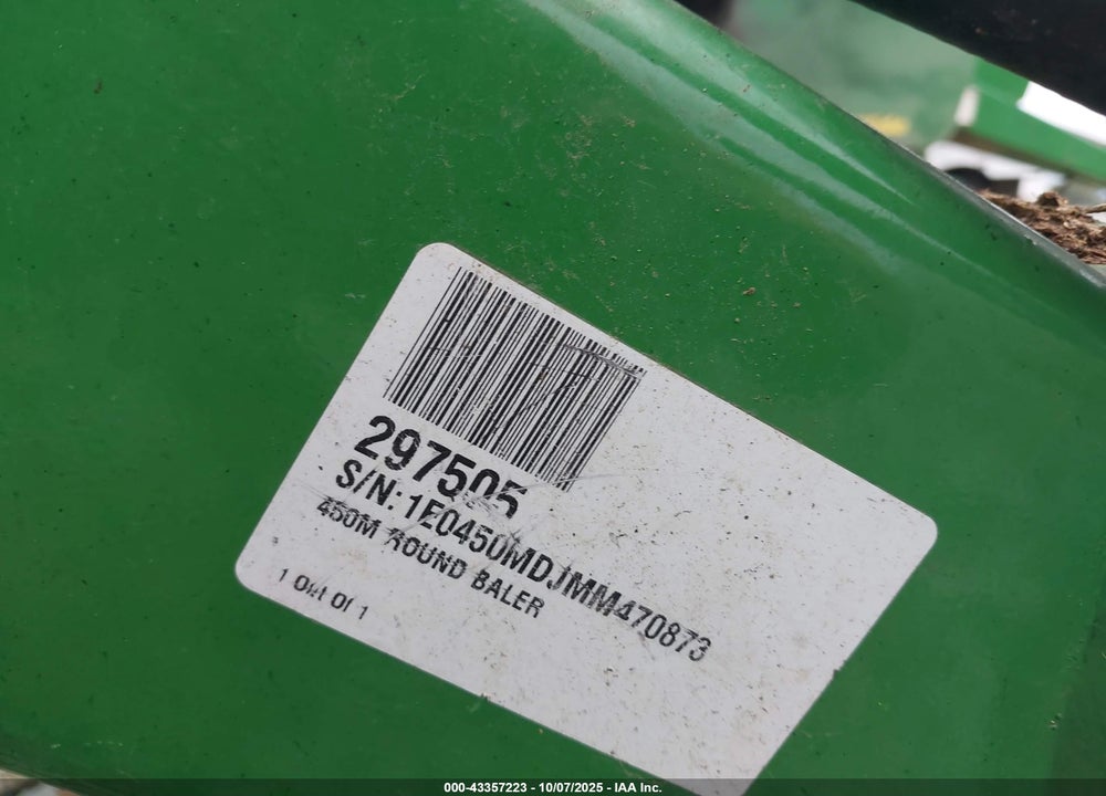 2021 JOHN DEERE 450 M BAILER VIN: 1E0450MDJMM470873