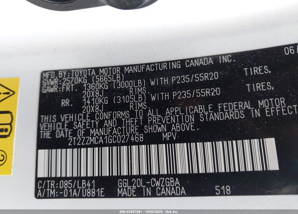 2016 LEXUS RX 350 VIN: 2T2ZZMCA1GC027468