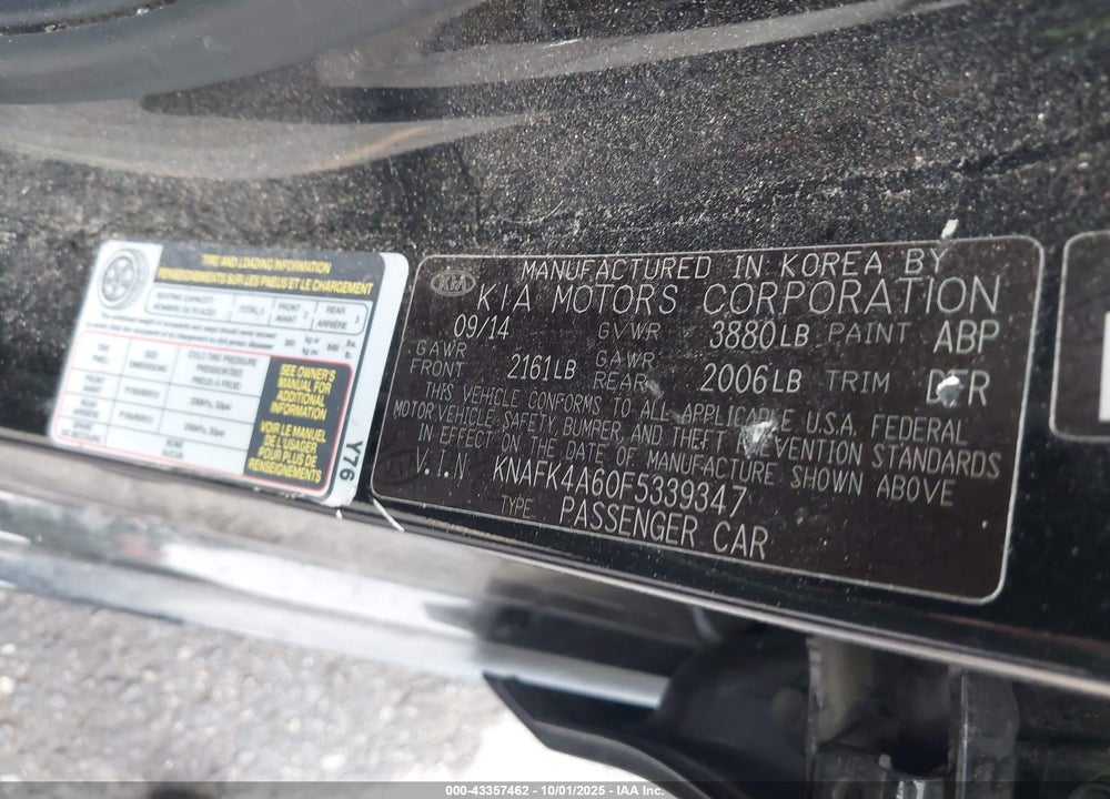 2015 KIA FORTE VIN: KNAFK4A60F5339347