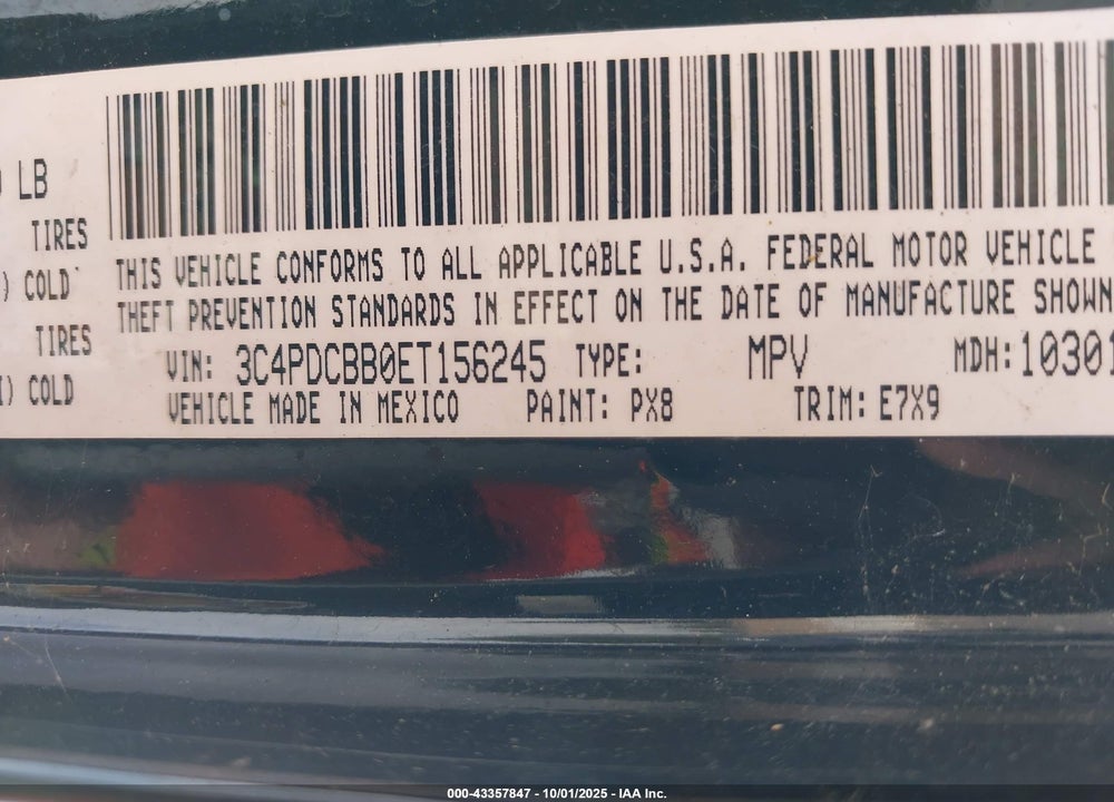 2014 DODGE JOURNEY SXT VIN: 3C4PDCBB0ET156245