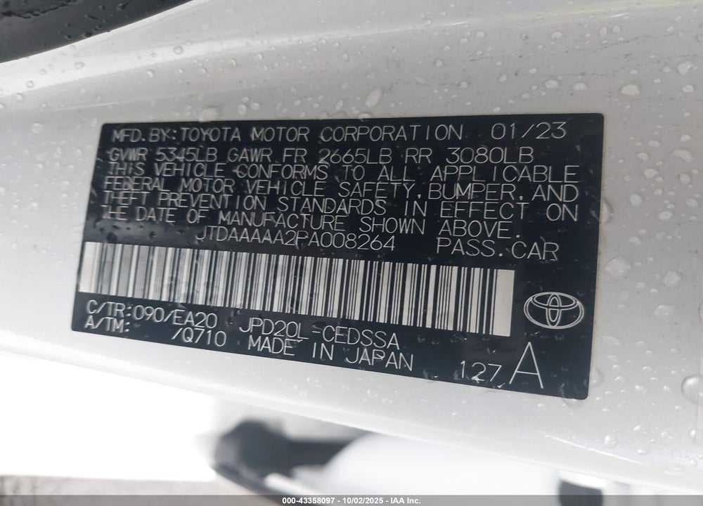 2023 TOYOTA MIRAI VIN: JTDAAAAA2PA008264