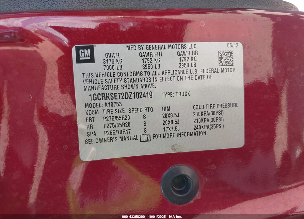 2013 CHEVROLET SILVERADO 1500 VIN: 1GCRKSE72DZ102419