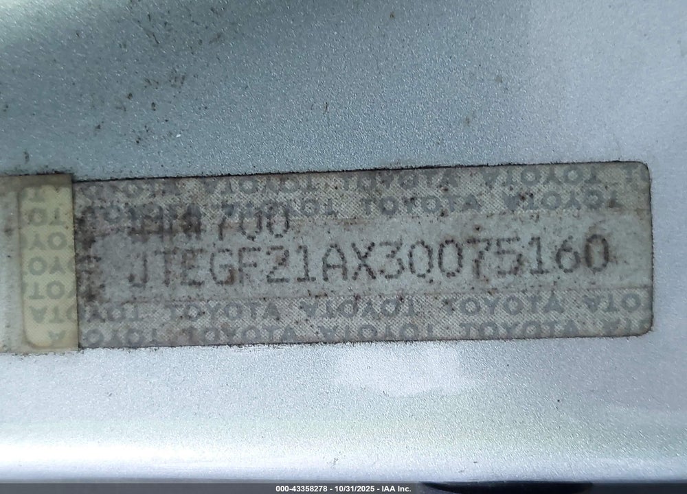 2003 TOYOTA HIGHLANDER V6 VIN: JTEGF21AX30075160