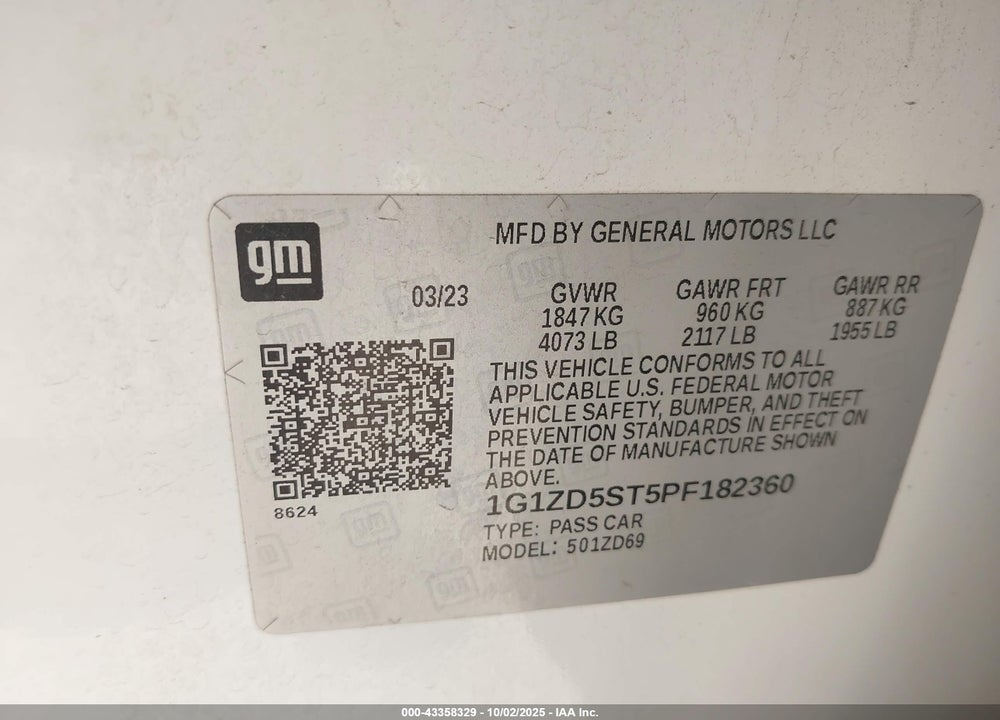 2023 CHEVROLET MALIBU VIN: 1G1ZD5ST5PF182360