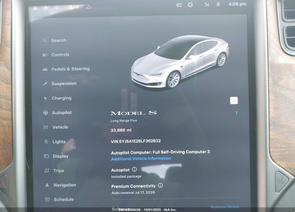 2020 TESLA MODEL S VIN: 5YJSA1E26LF362832