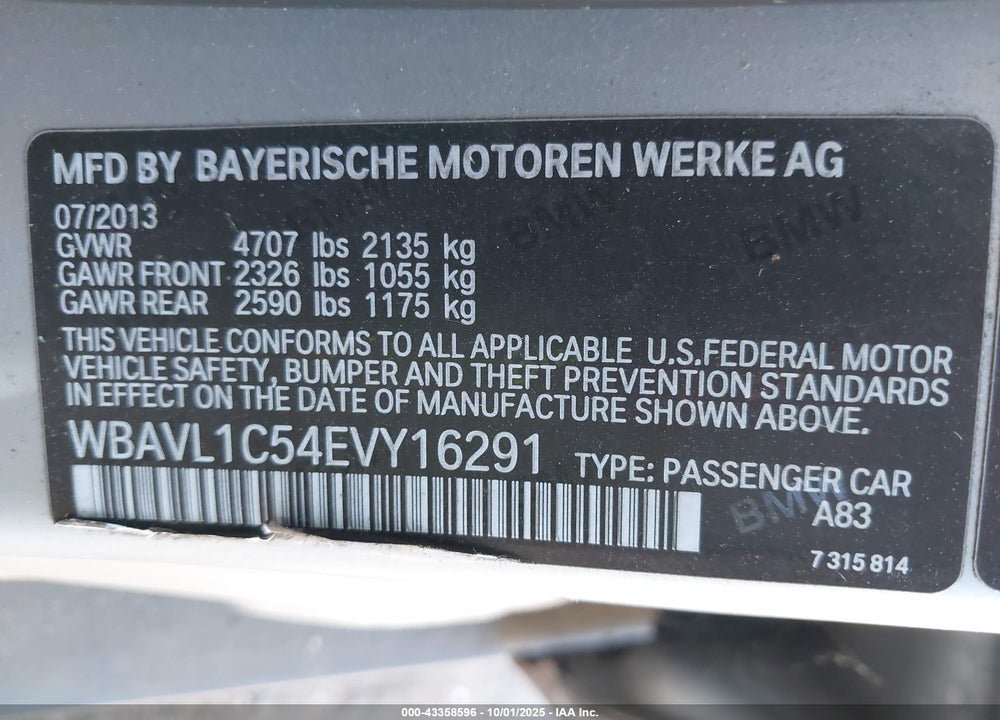 2014 BMW X1 VIN: WBAVL1C54EVY16291