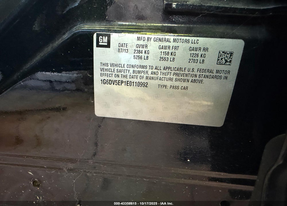 2014 CADILLAC CTS-V VIN: 1G6DV5EP1E0110992