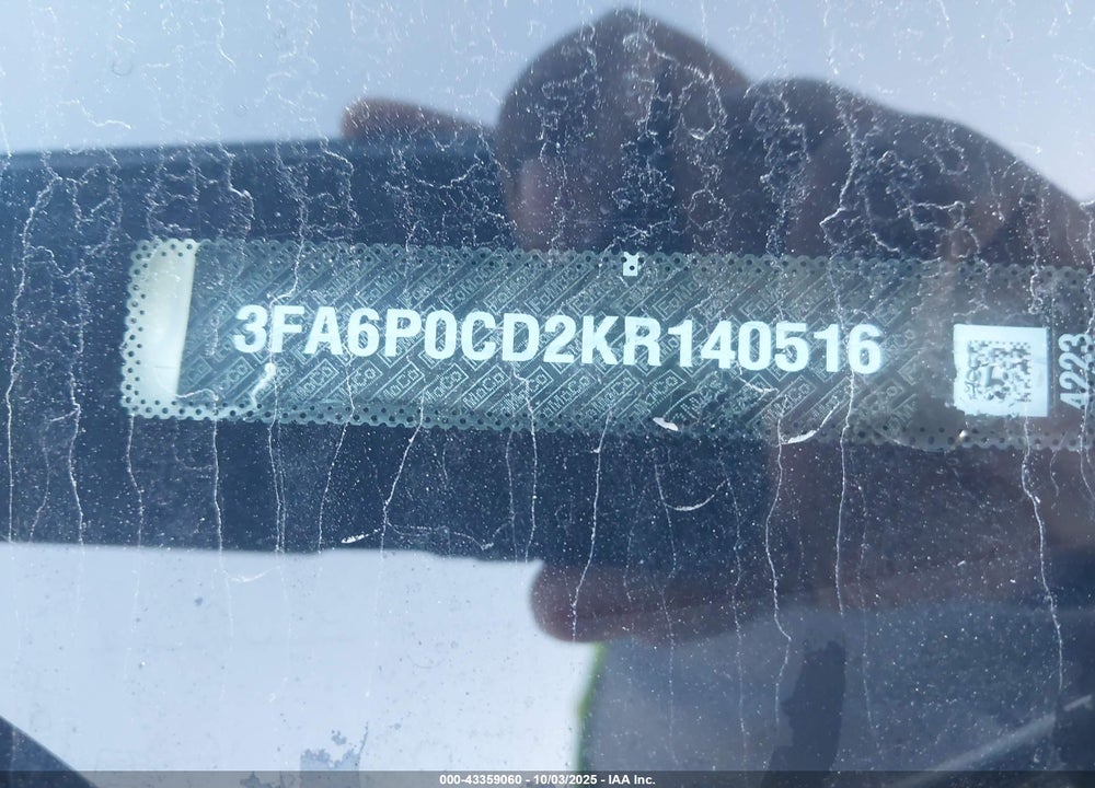 2019 FORD FUSION VIN: 3FA6P0CD2KR140516