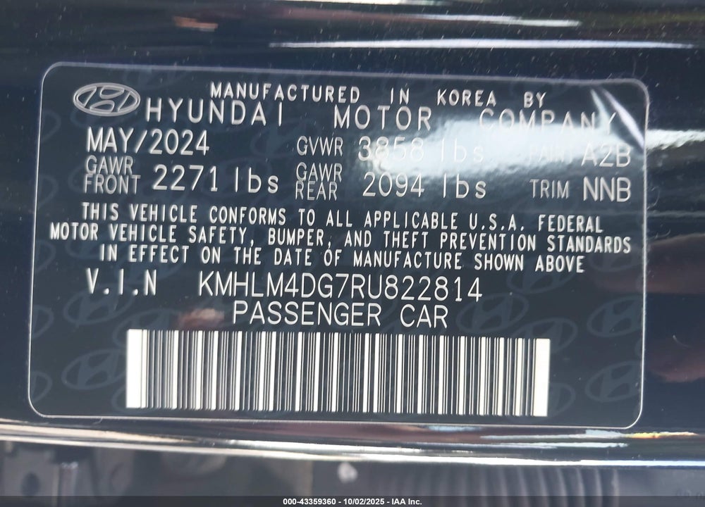 2024 HYUNDAI ELANTRA SEL VIN: KMHLM4DG7RU822814