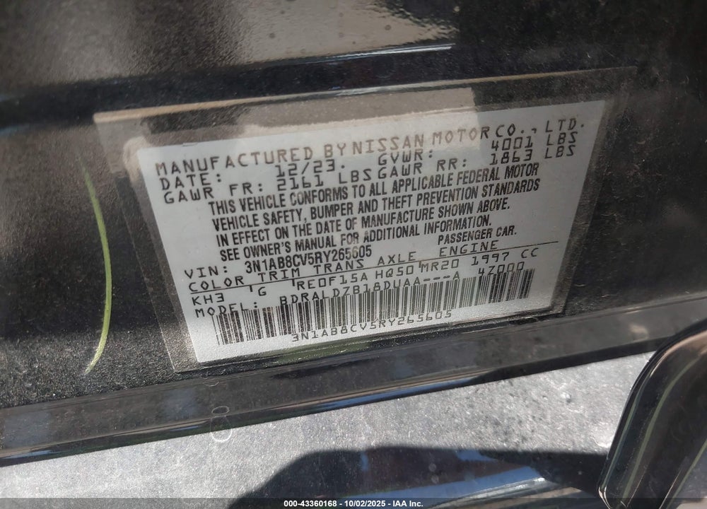 2024 NISSAN SENTRA SV XTRONIC CVT VIN: 3N1AB8CV5RY265605