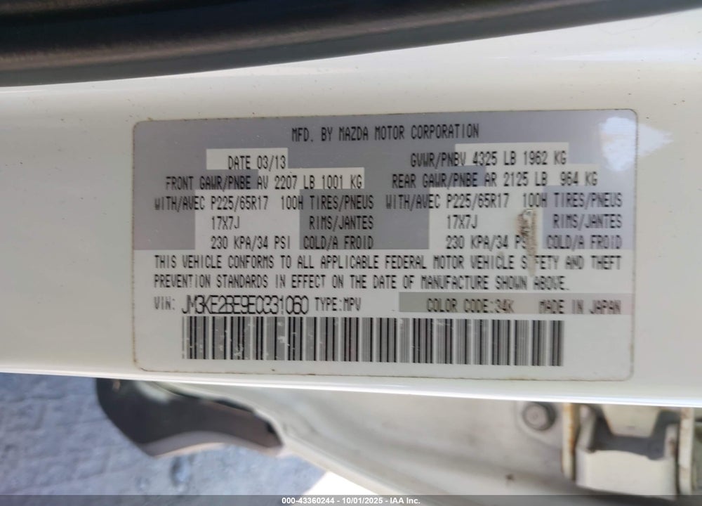 2014 MAZDA CX-5 SPORT VIN: JM3KE2BE9E0331060