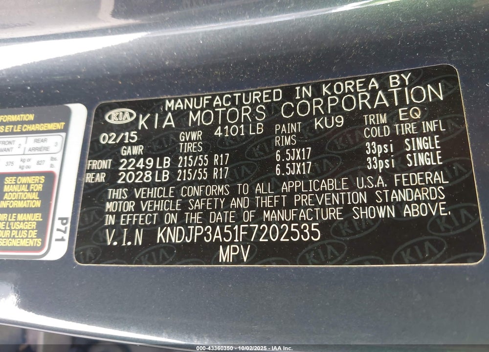 2015 KIA SOUL VIN: KNDJP3A51F7202535