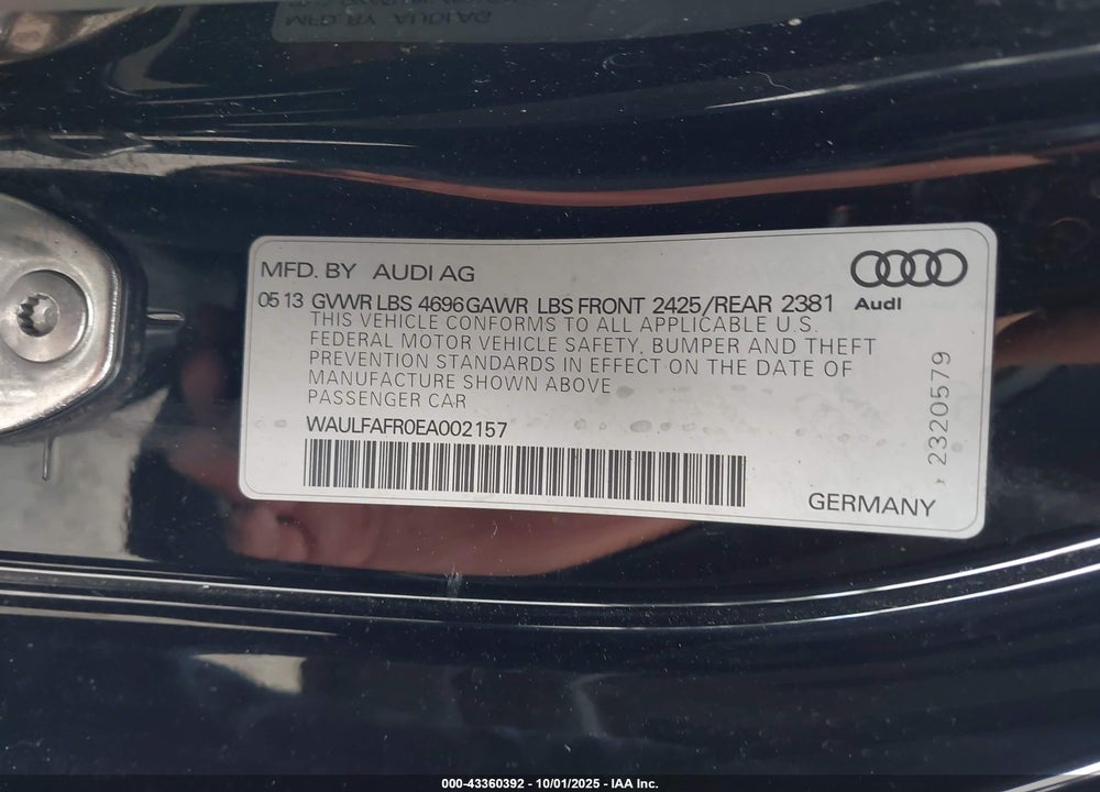 2014 AUDI A5 2.0T PREMIUM VIN: WAULFAFR0EA002157